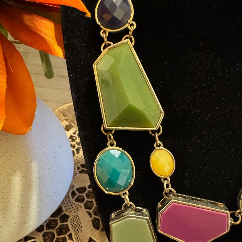 Multicolored Multi Shaped Bib Necklace - image 5